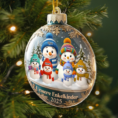 Personalisierter Acrylanhänger mit Schneemännern Christbaumschmuck für Papa, Mama, Oma und Opa