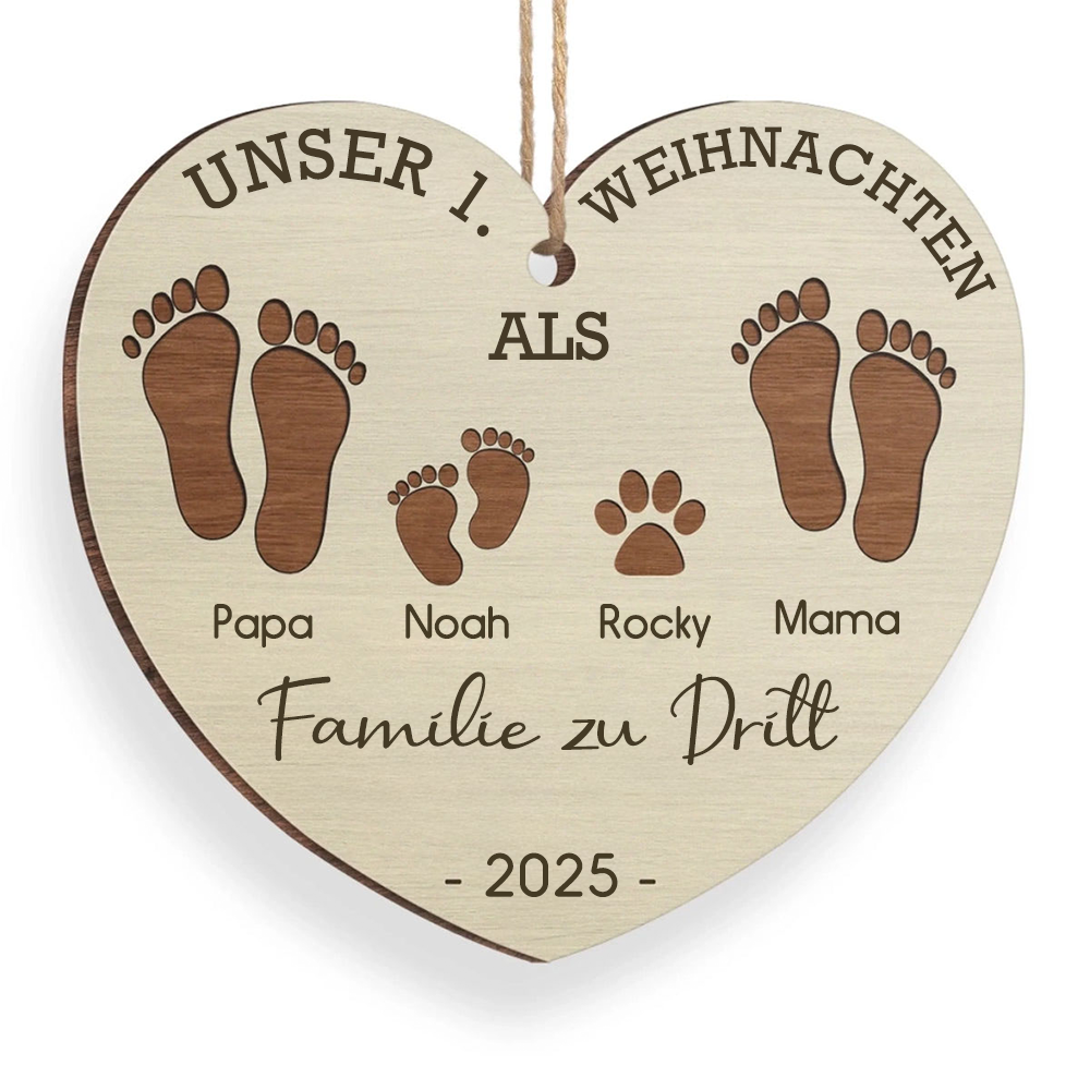 Erstes Weihnachten als Familie zu ... – Personalisiertes Holz-Fußabdruck-Ornament