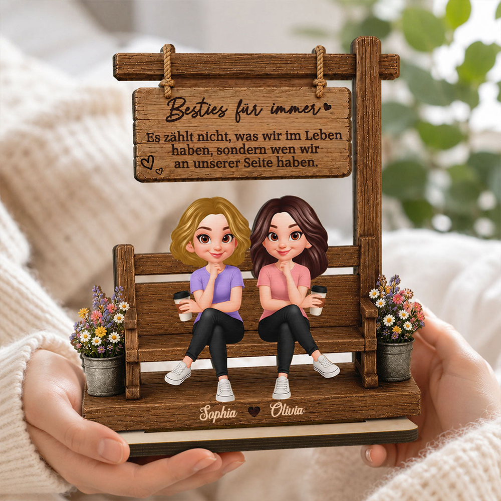 Personalisierter Holzaufsteller für beste Freundinnen & Schwestern – mit 2–4 Frauen
