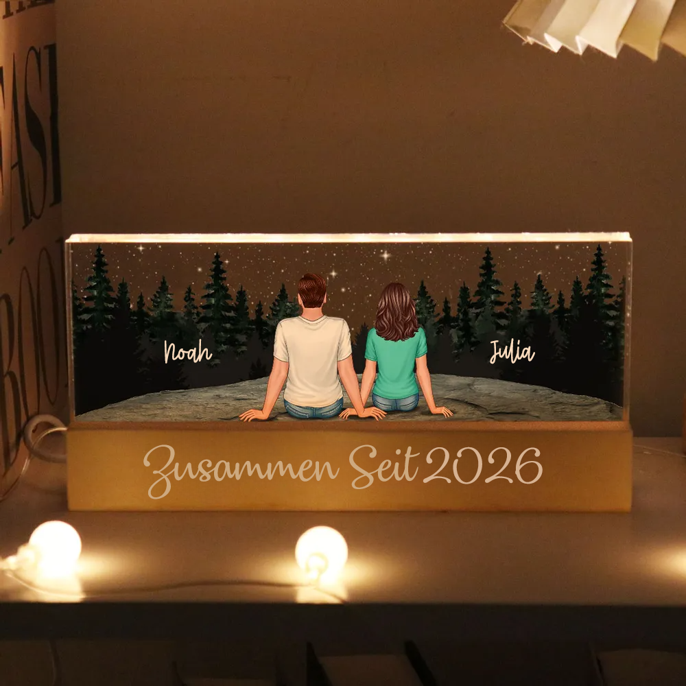 Personalisierte LED-Nachtlicht mit Paar auf dem Berggipfel