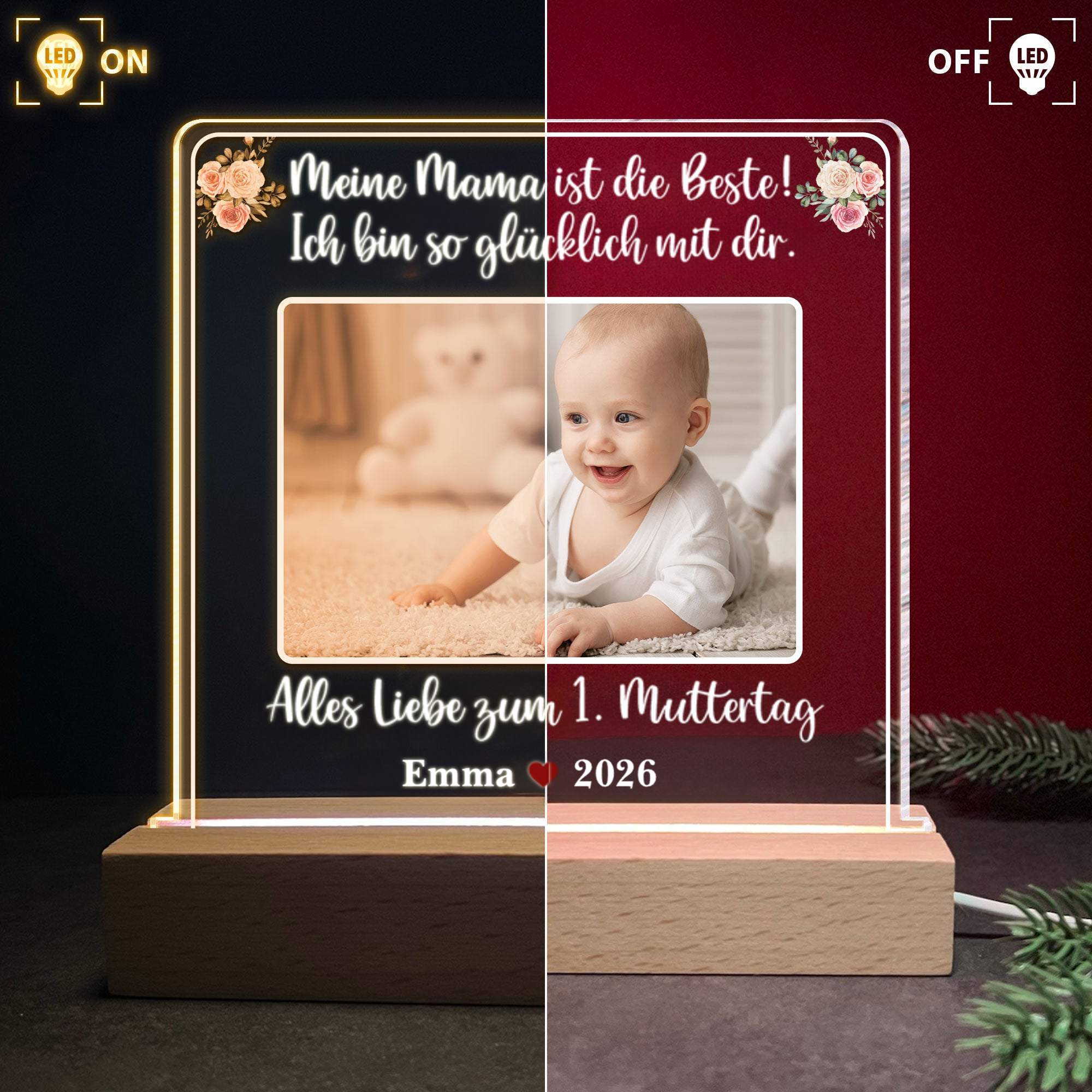 Erster Muttertag/ Vatertag-LED Nachtlicht mit Foto und Text