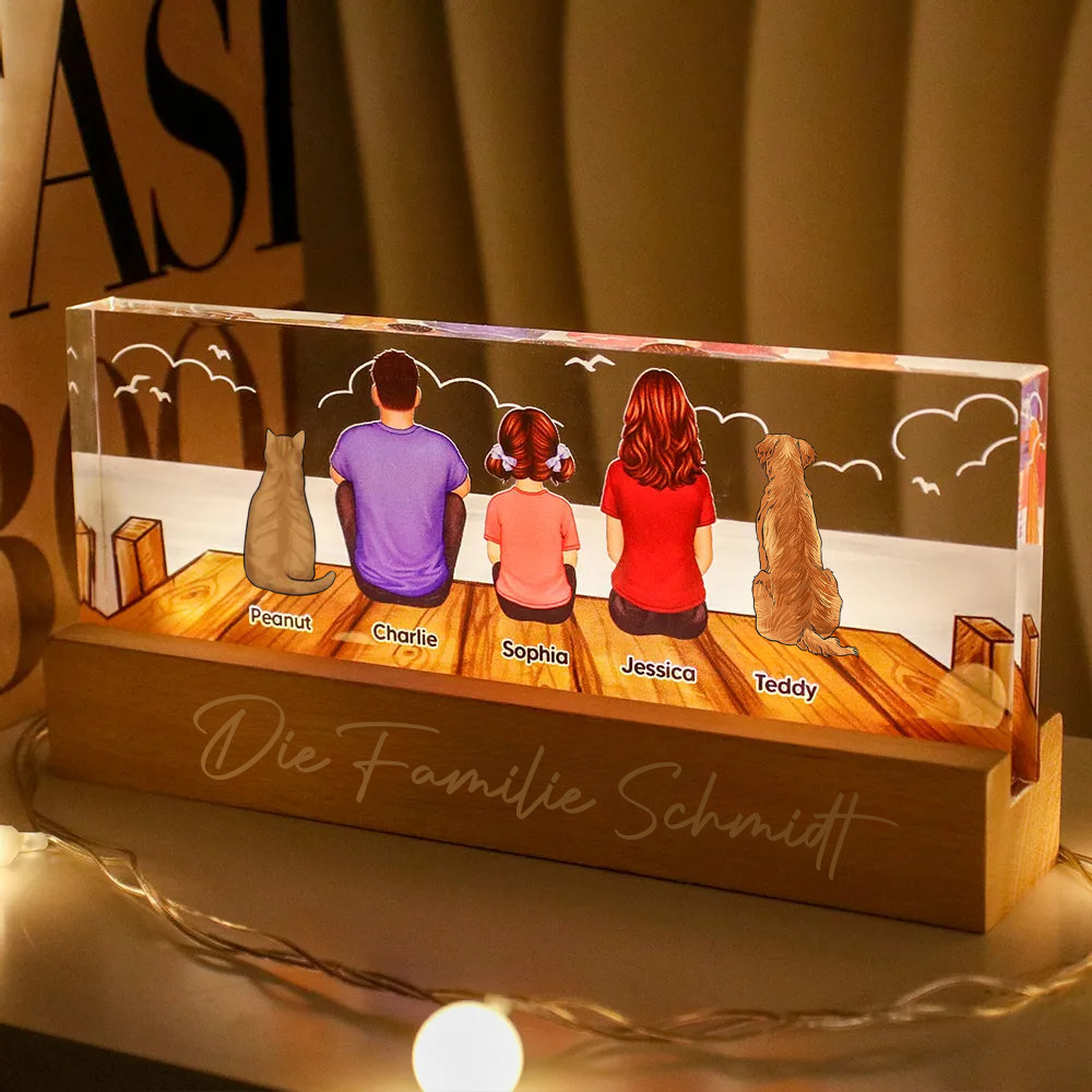 Personalisierte LED-Nachtlicht mit Familien, Katze und Hund Geschenk für Papa, Mama, Opa und Oma