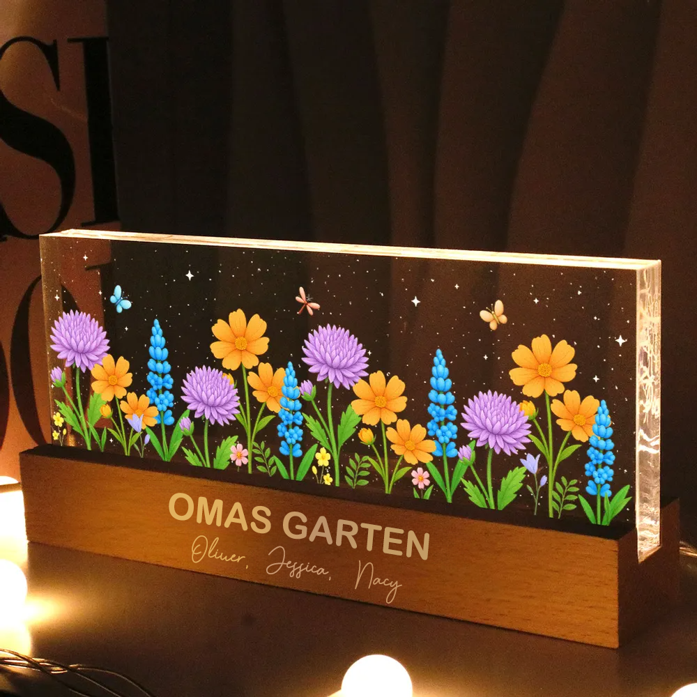 Personalisiertes LED-Nachtlicht miit Blumenmotiv Geschenk für Oma und Mama