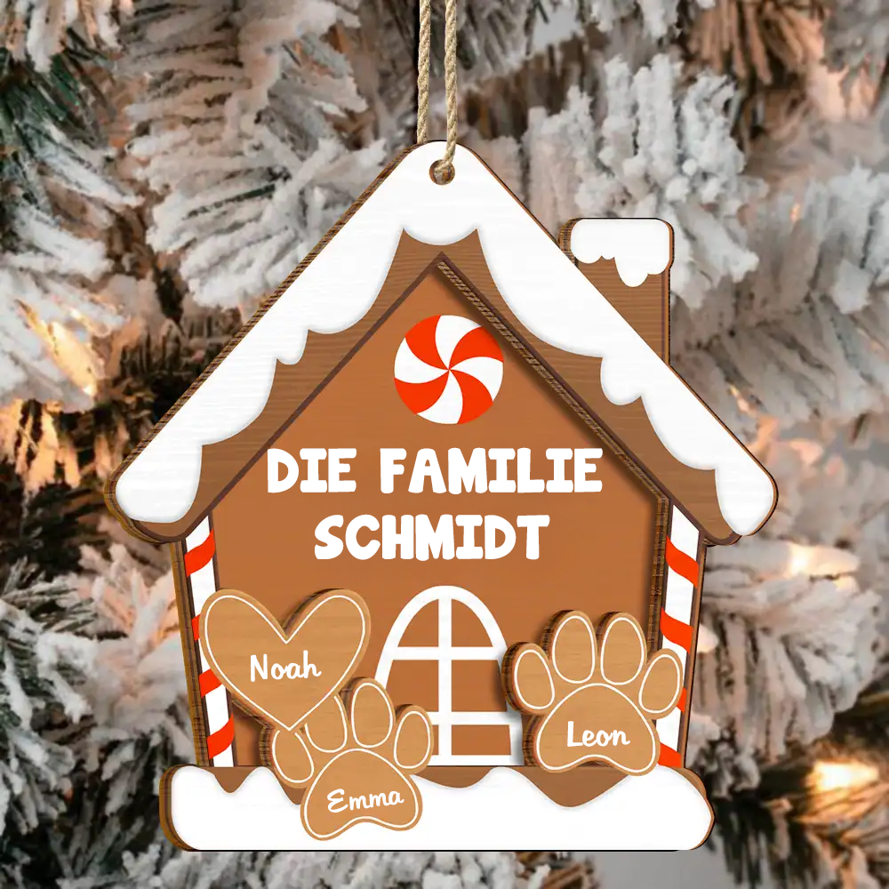 Lebkuchen-Keks-Familie – Personalisiertes 2-lagiges Holzornament Christbaumschmuck mit Namen