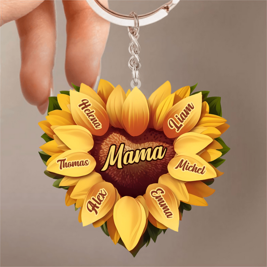 Sonnenblume in Herzform-Personalisierter Acryl-Schlüsselanhänger für Mama und Oma
