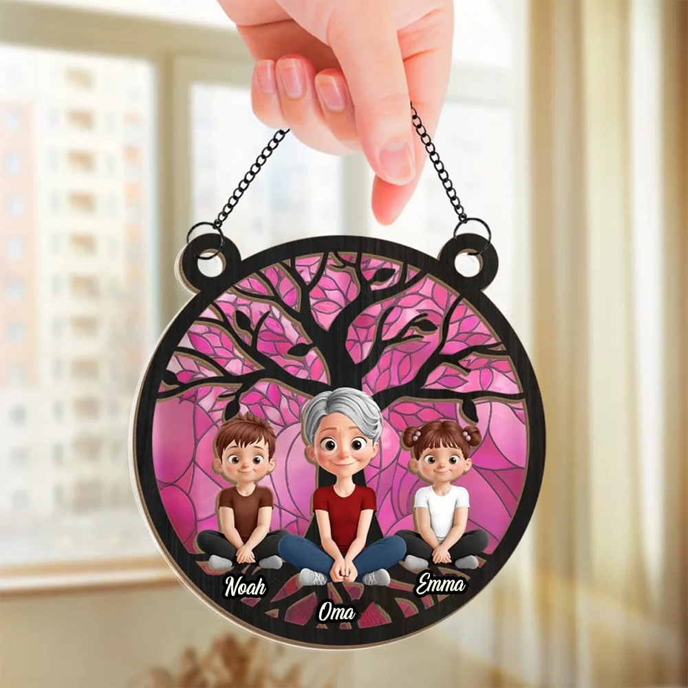 Oma/Mama und Kinder-Personalisierter Sonnenfänger mit Baummotiv
