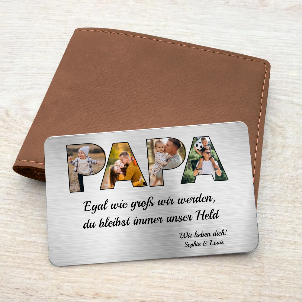 PAPA Wallet Card - Personalisierte Brieftaasche-Karte mit Fotos und Text Geschenk für Vater