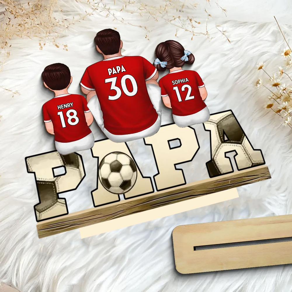 PAPA-Holzplakette mit Fußball 1-4 Kinder personalisiert Geschenk für Vater