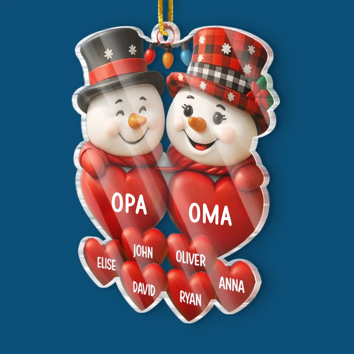 Schneemänner mit Herzen  Weihnachtsanhänger mit Namen Geschenk für Opa und Oma