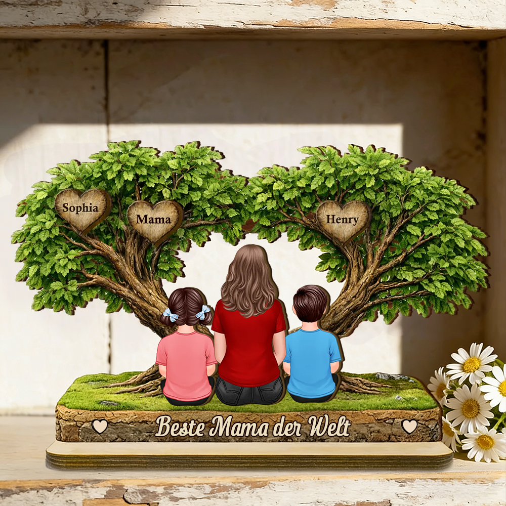 Mama und Kinder-Personalisierter Holzaufsteller mit Figuren Geschenk für Mama und Oma