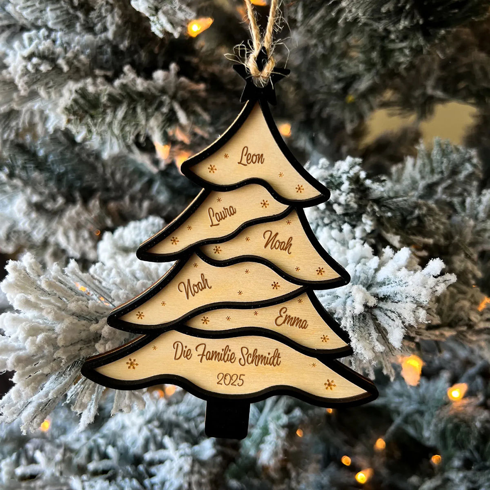 Christbaumanhänger mit Tannenbaum und Namen Personalisierter Weihnachtsanhänger