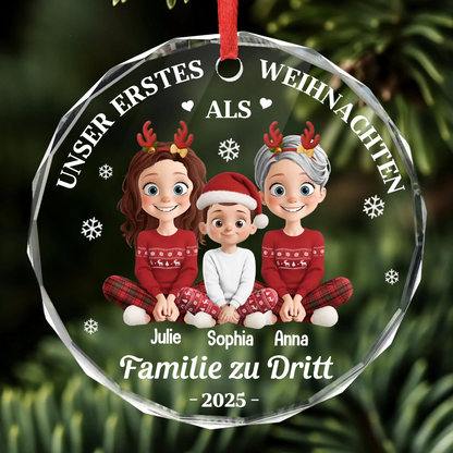 Unser Erstes Weihnachten als Familie...  Personalisierter Glasornament Christbaumschmuck mit 2 Männer/Frauen und Kinder