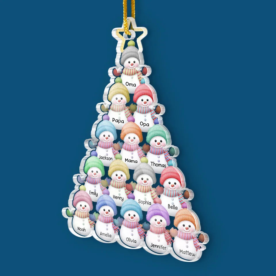 Schneemännchen Acrylornament Personalisierter Christbaumschmuck mit 1-15 Namen