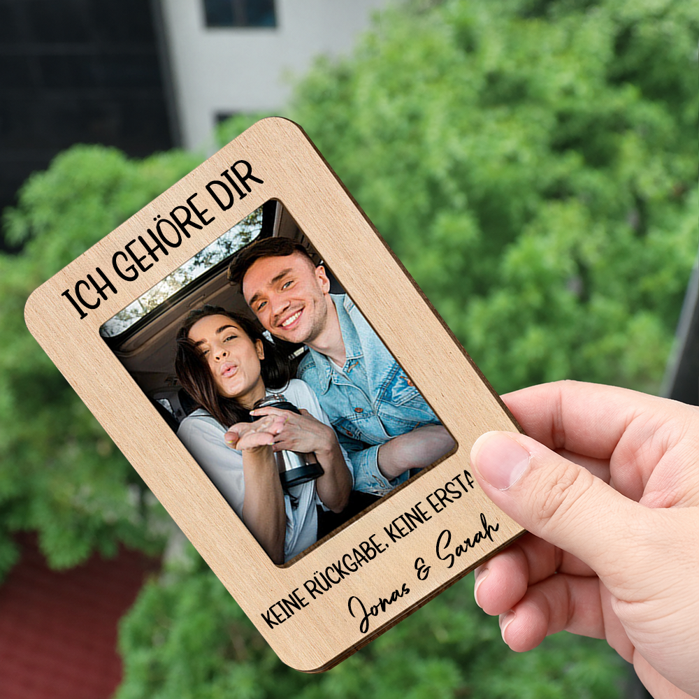 Personalisierter Sonnenblendenclip mit Foto & Spruch – für Paare