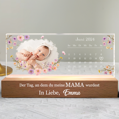 "Der Tag..." Personalisiertes LED-Nactlicht mit Foto und Kalendar Geschenk für Mama, Papa, Oma und Opa