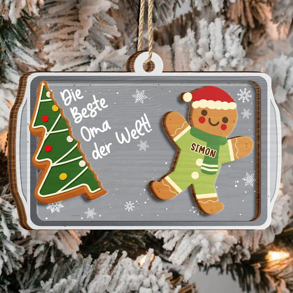 Personalisierter Holz-Weihnachtsanhänger für Oma – Lebkuchenmann-Motiv