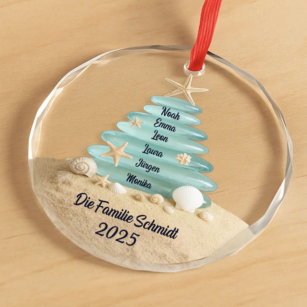Personalisierter Glasornament mit Meerglas Christbaumschmuck mit 2-6 Namen