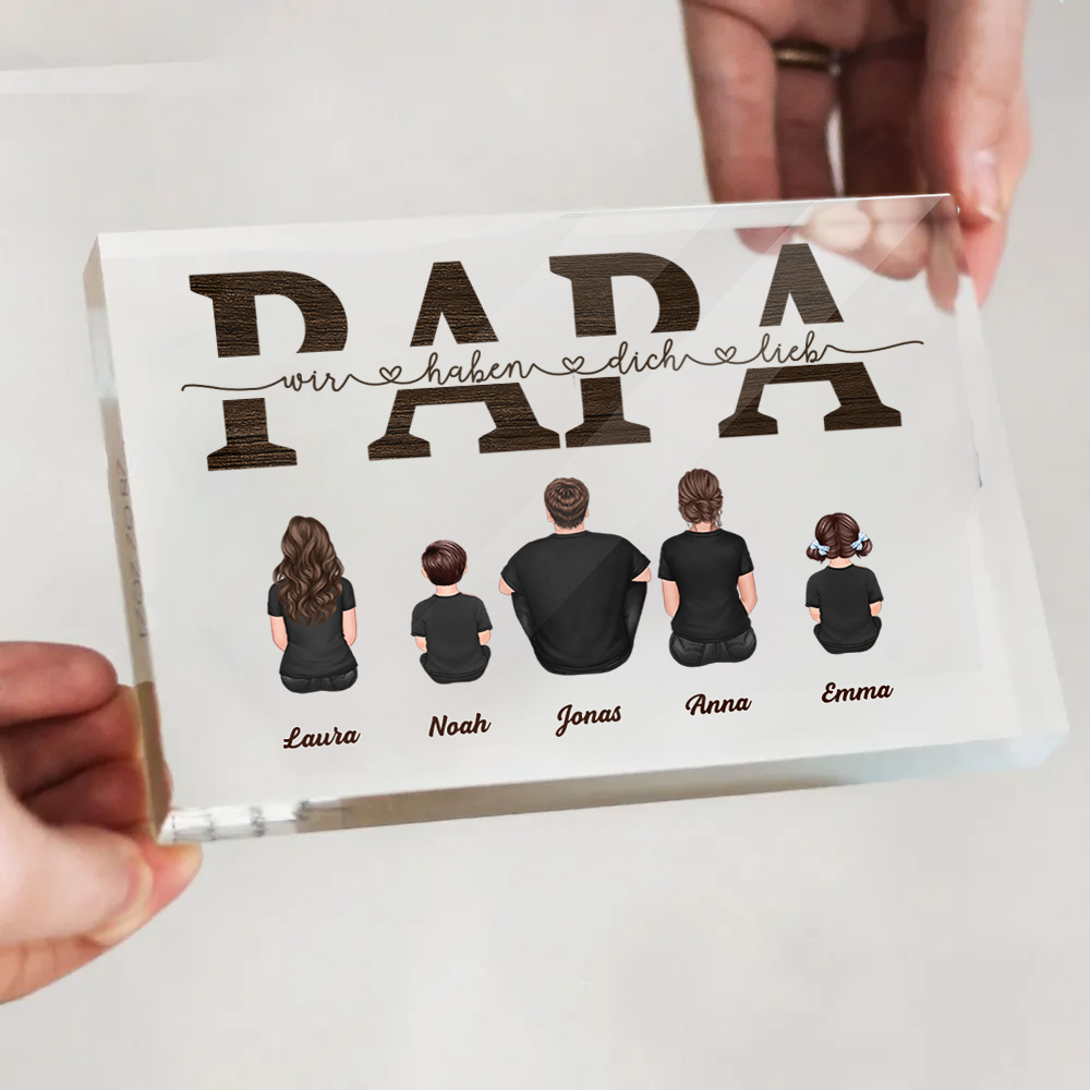 "Papa, wir haben dich lieb" Acrylblock mit Familie für Papa und Opa