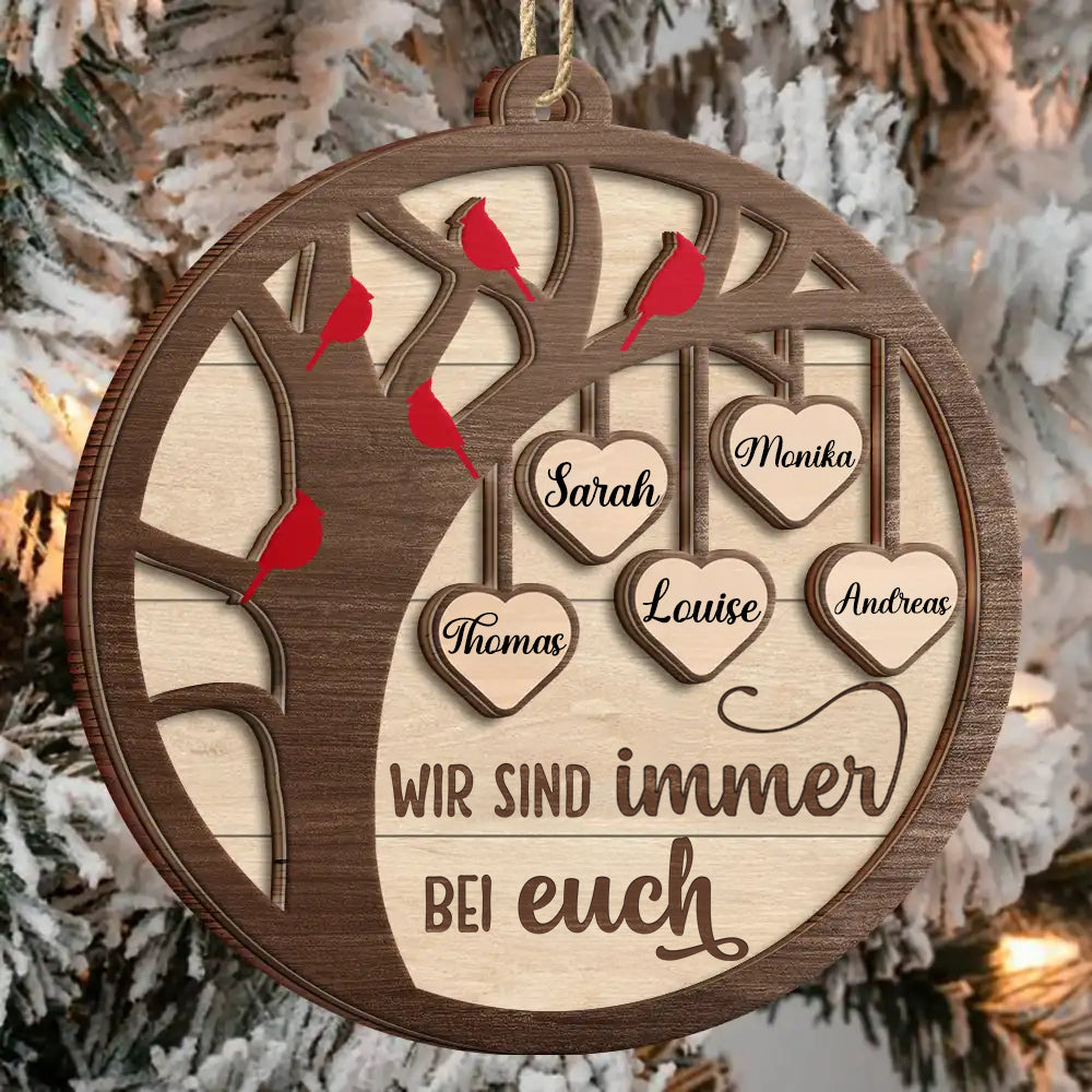 Personalisierter 2-lagiger Holzanhänger „Ich bin immer bei dir“ – Weihnachtsornament mit Kardinal