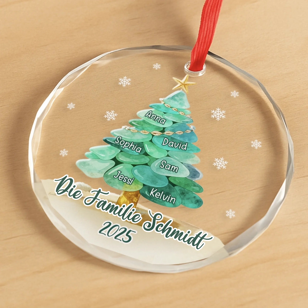 Personalisiertes Glasornament mit Meerglasmotiv Christbaumschmuck mit Tannenbaummotiv