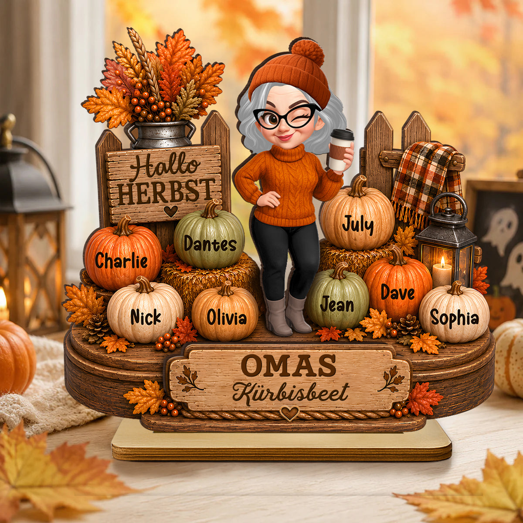Personalisierter Holzaufsteller mit Namen – Omas Kürbisbeet