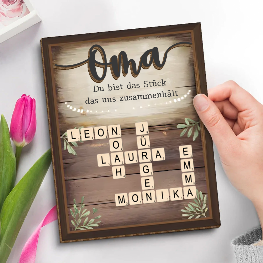 Personalisierte 2-Schicht-Holztalf mit Kreuzworträtsel Geschenk für Familie