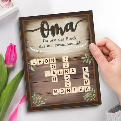 Personalisierte 2-Schicht-Holztalf mit Kreuzworträtsel Geschenk für Familie