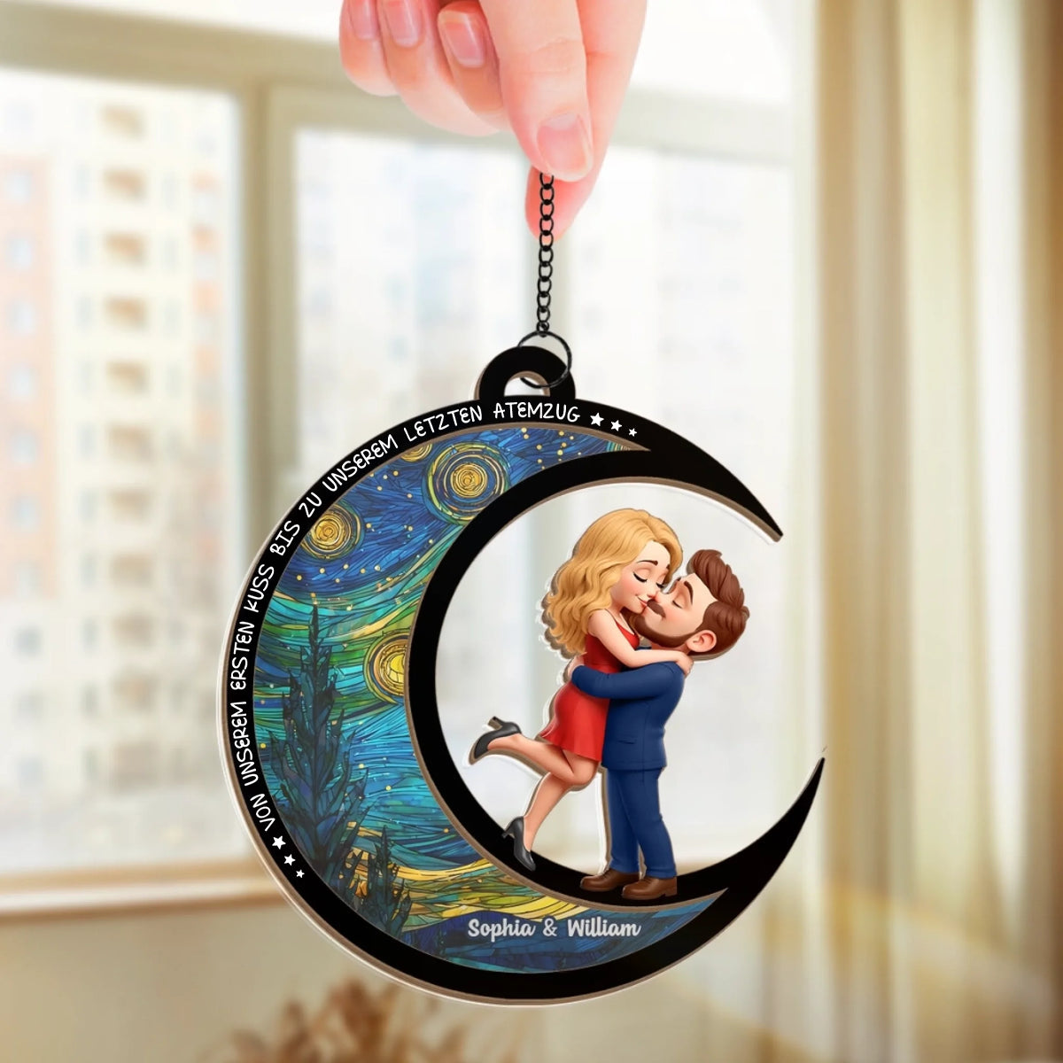 Personalisierter Sonnenfänger mit Mondmotiv Paar auf dem Mond