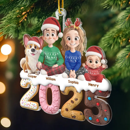 2025 Familie- Personalisierter Acrylanhänger mit Hund und Katze Christbaumschmuck mit Familie