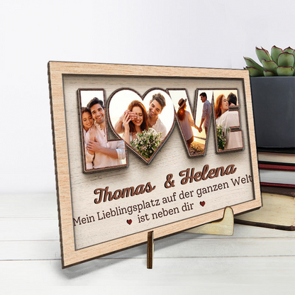 LOVE-Personalisierte Holzplakette mit Fotos für Liebespaar
