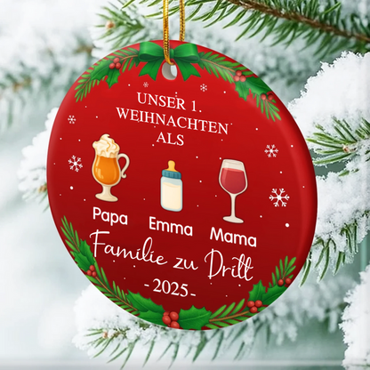 Personalisierter Keramik-Ornament „Unser erstes Weihnachten als Familie zu...“ Christbaumschmuck