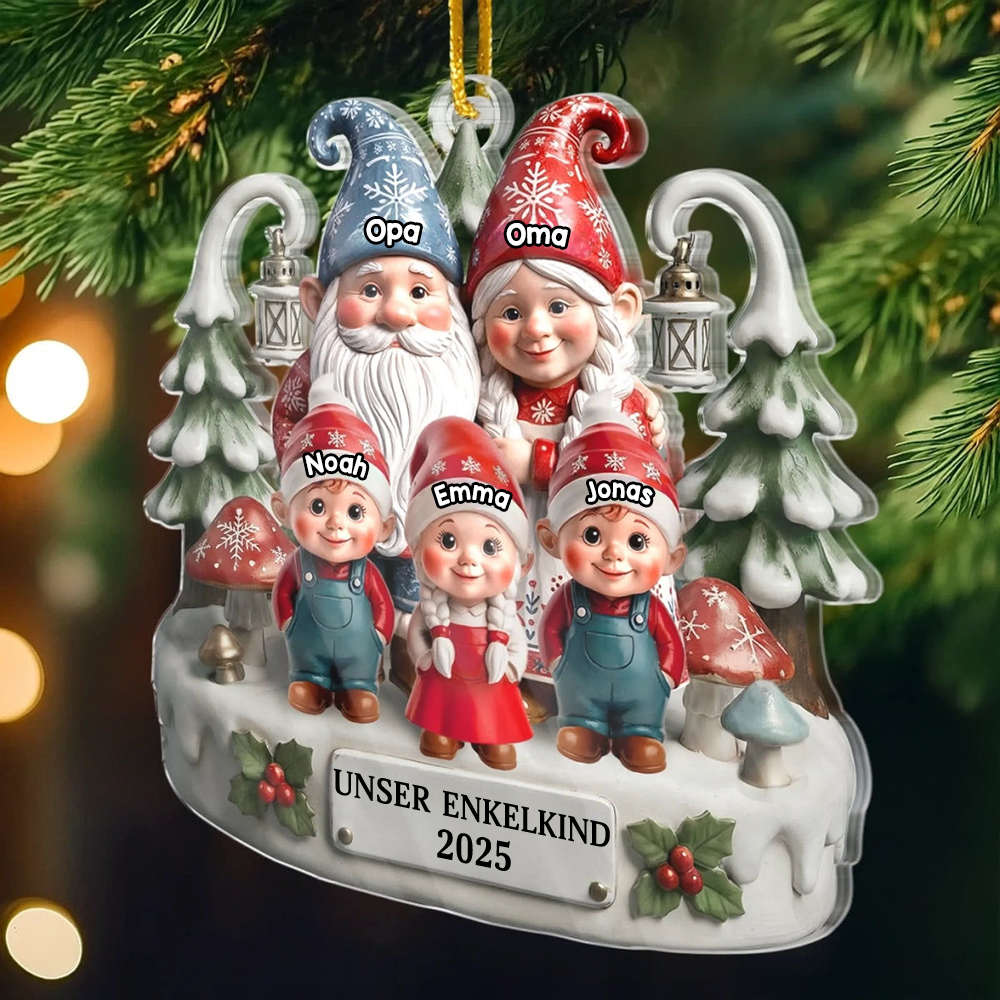 Zwergenfamilie - Acrylanhänger mit 1-15 Kinder Christbaumschmuck für Eltern, Opa und Oma