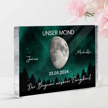 Unser Mond-Personalisierter Acrylblock mit Mondphasen und Text Geschenk für Paar