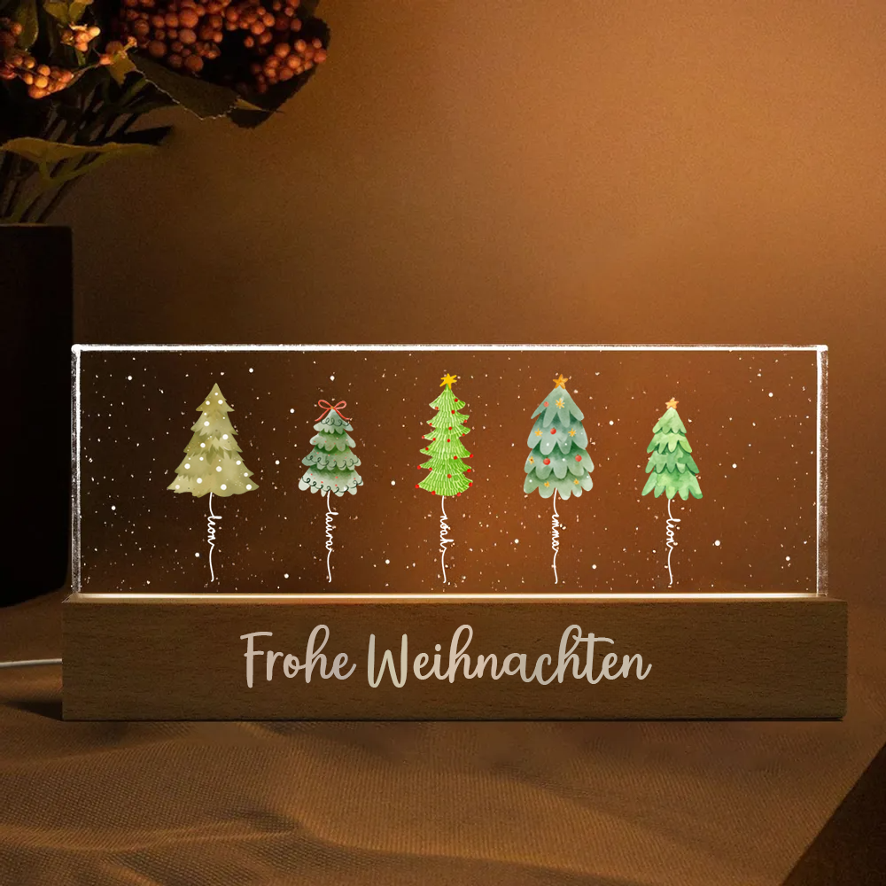 Personalisiertes LED-Nachtlicht mit Tannenbäumen und Namen Weihnachtsgeschenk für Familie