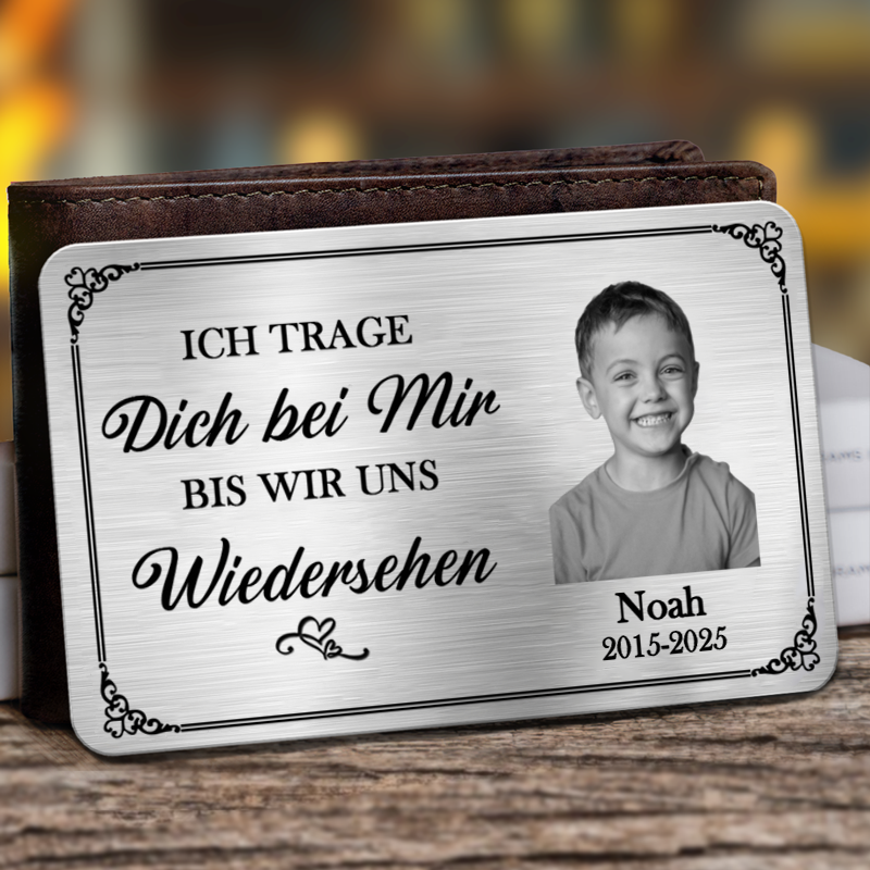 Personalisierte Brieftasche-Karte mit Foto zur Trauer