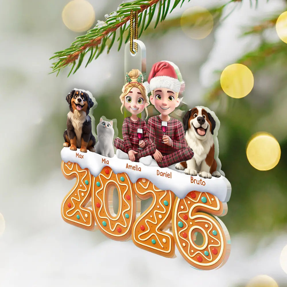 Personalisierter Acryl-Weihnachtsanhänger 2026 – Familie & Haustiere