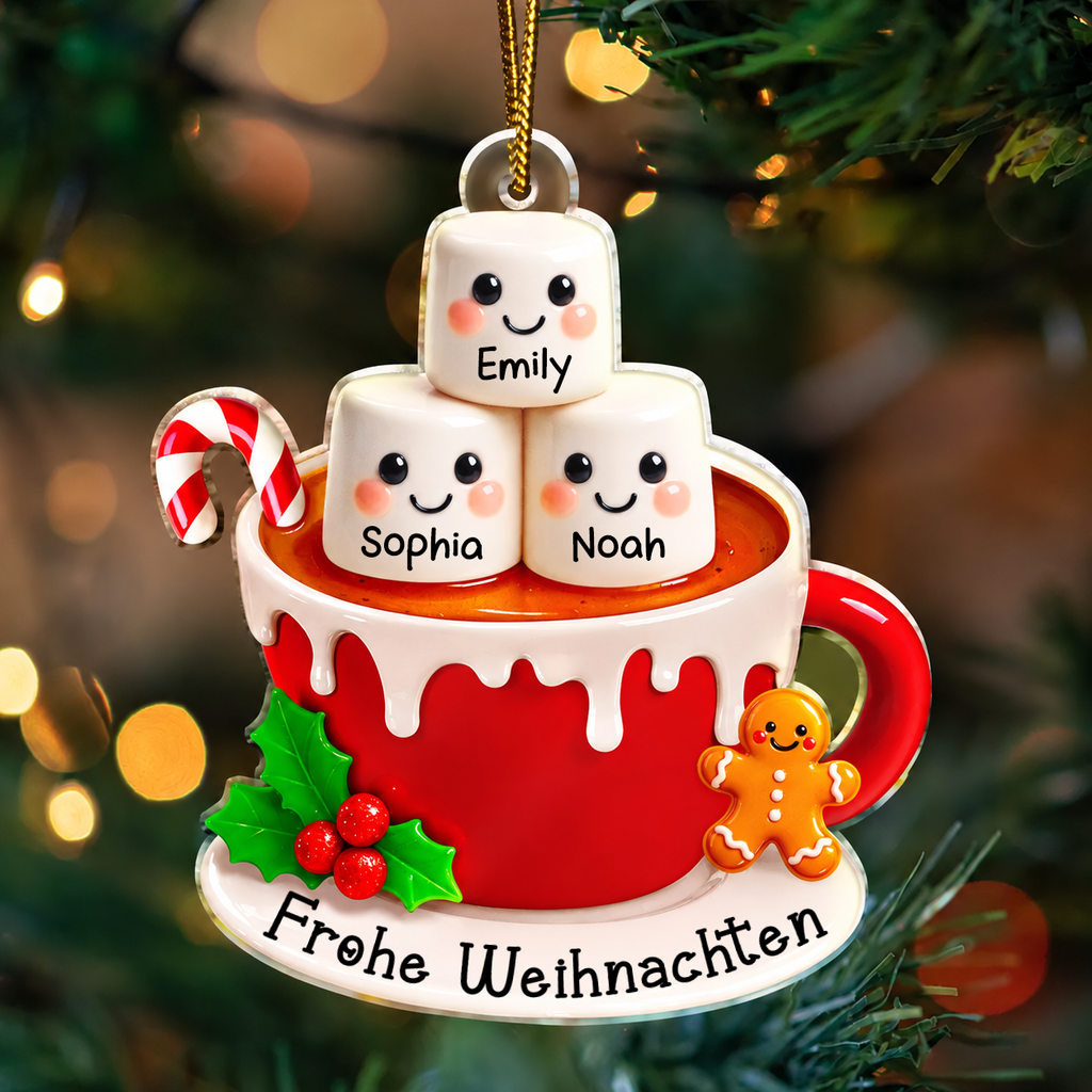 Personalisierter Acryl-Weihnachtsanhänger mit Namen & Text – Marshmallow-Motiv für die Familie