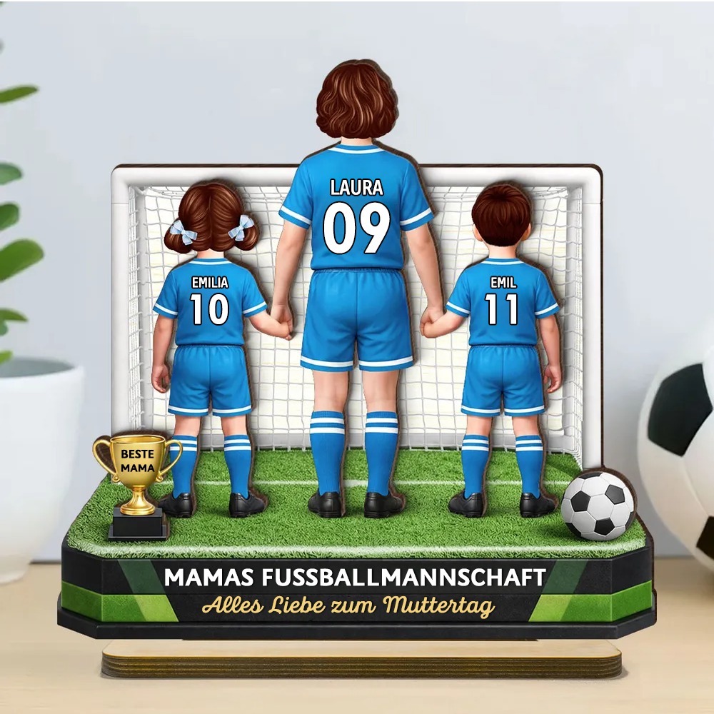 "Mamas fußballmannschaft" Personalisierter Holzaufsteller mit Frau und Kinder