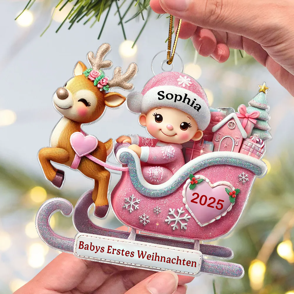Babys Erstes Weihnachten - Personalisierter Acrylanhänger mit Name Christbaumschmuck für Baby