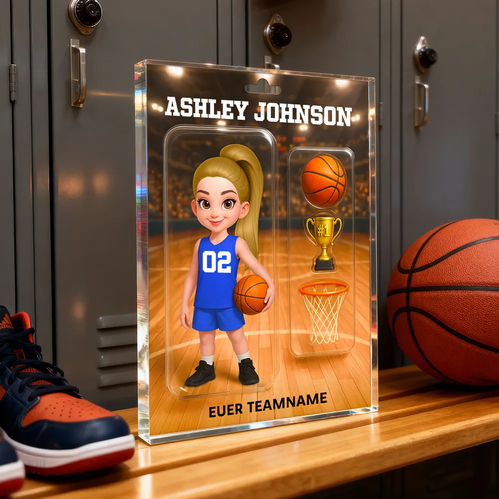 Personalisierter Acrylblock mit Basketballjunge und Basketballmädchen Geschenk für Kinder
