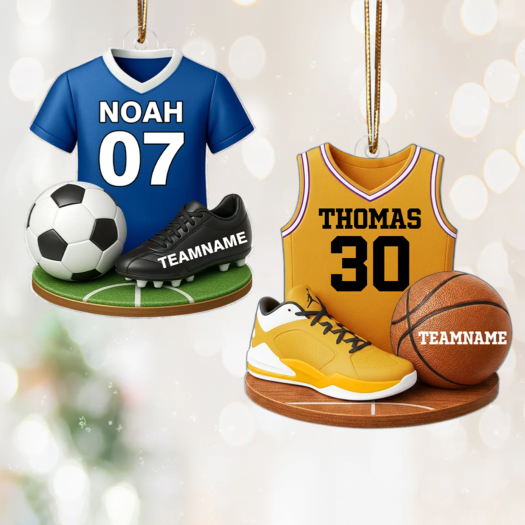 Fußball/Basketball und Trikot- Personalisierter Acrylanhänger mit Namen und Farbe
