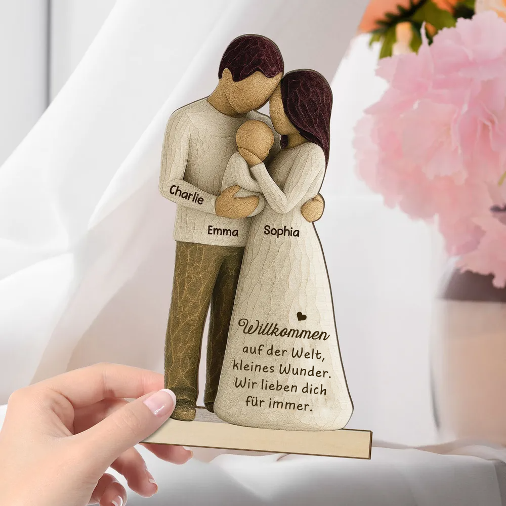 Eltern mit Baby - Personalisierte Holztafel mit Gravur Geschenk für frischgebackene Papa und Mama