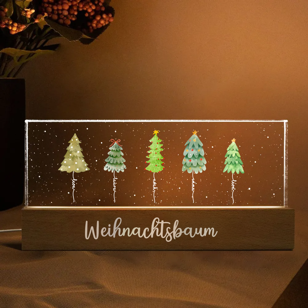 Personalisiertes LED-Nachtlicht mit Tannenbäumen und Namen Weihnachtsgeschenk für Familie