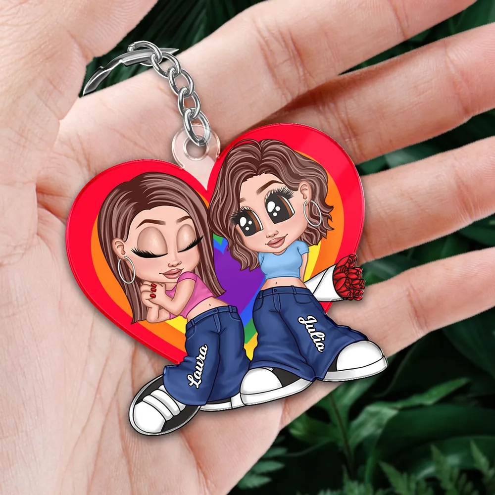 Regenbogenherz-Personalisierter Acryl-Schlüsselanhänger für Paare LGBT