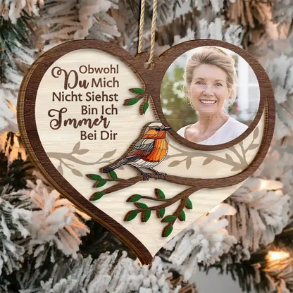 Personalisiertes "Ich bin immer bei dir" Familien-Gedenkornament mit Foto - zweilagiges Holzornament