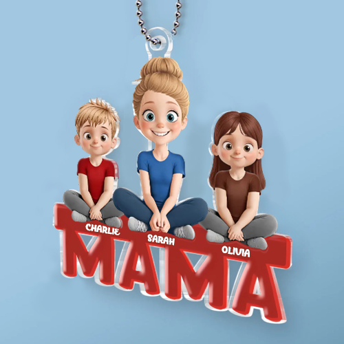 Personalisierter Acrylanhänger mit Mama und Kinder Autoanhänger für Mutter
