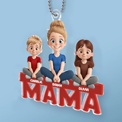 Personalisierter Acrylanhänger mit Mama und Kinder Autoanhänger für Mutter
