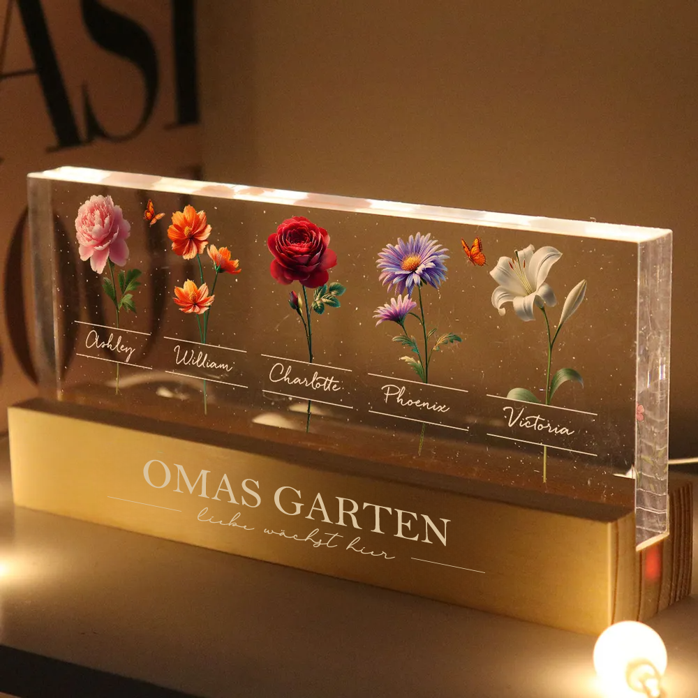 LED-Nachtlicht mit Geburtsblumen und Namen Geschenk für Oma und Mama