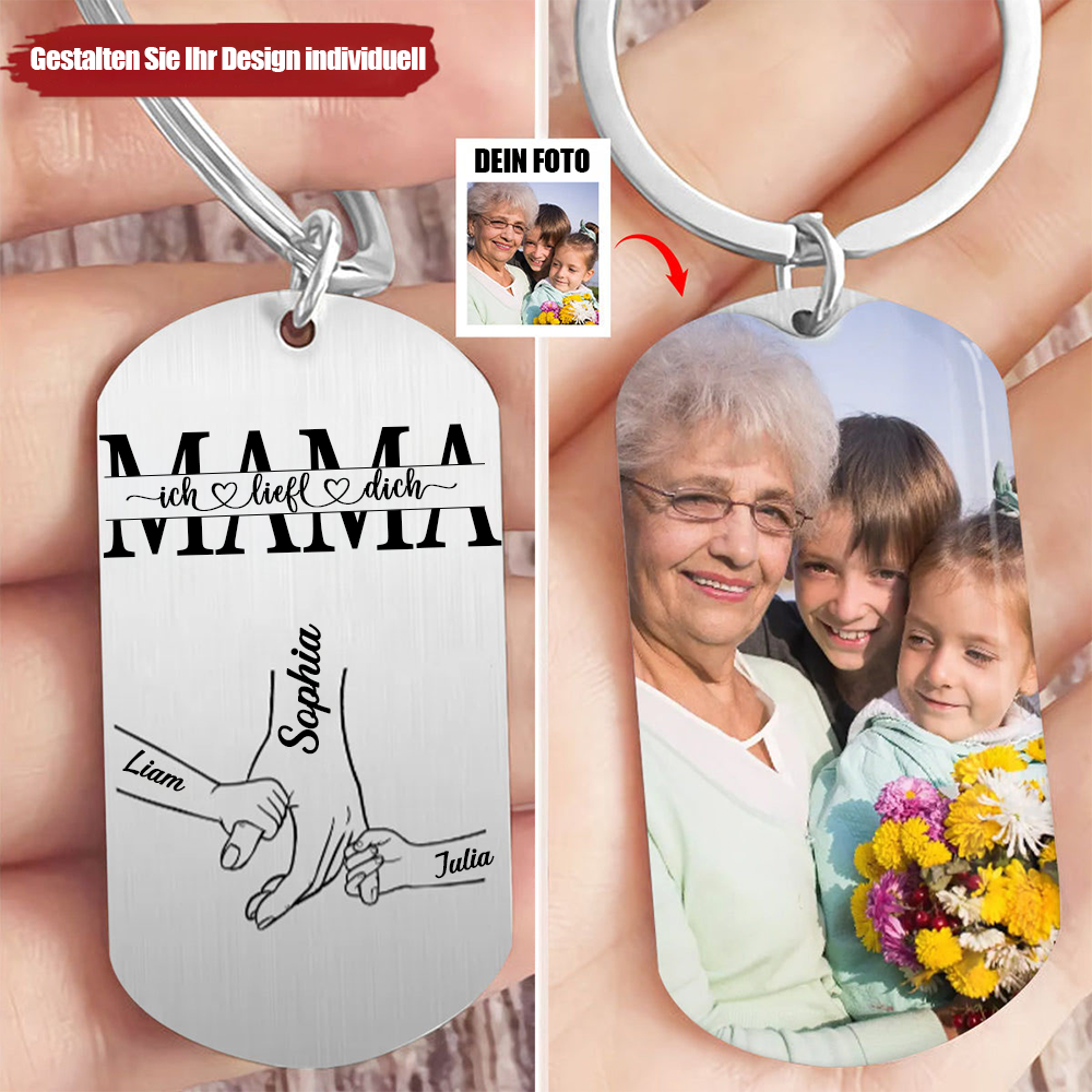 Edelstahl-Schlüsselanhänger mit Foto für Mama, Papa, Oma und Opa