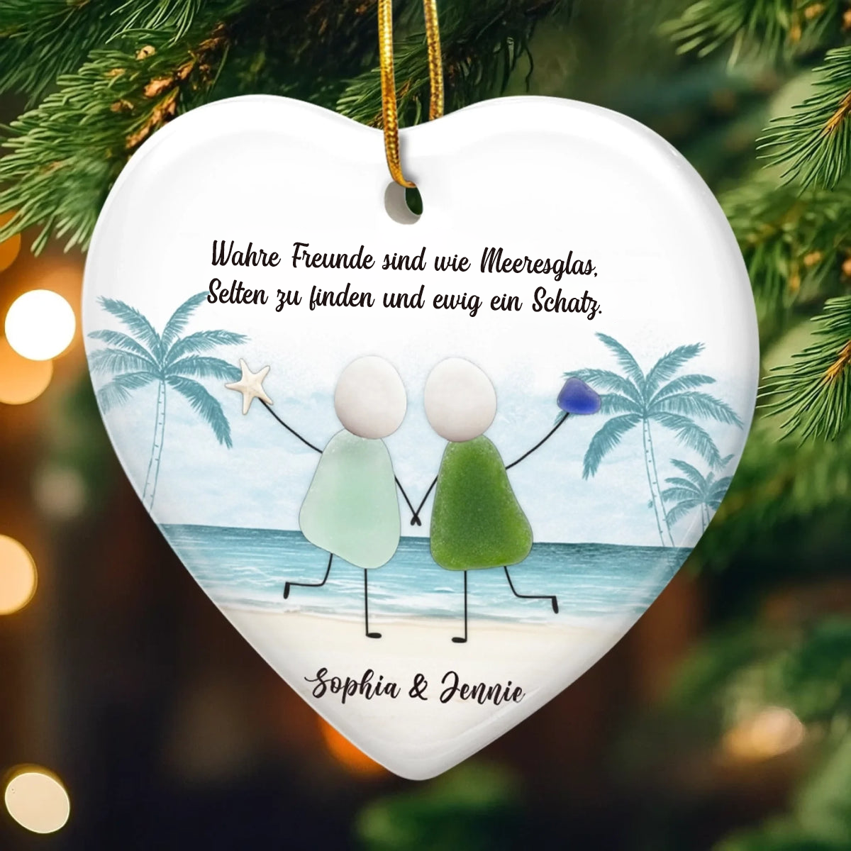 Personalisiertes Keramik-Ornament mit Meerglas Christbaumschmuck für Freunde